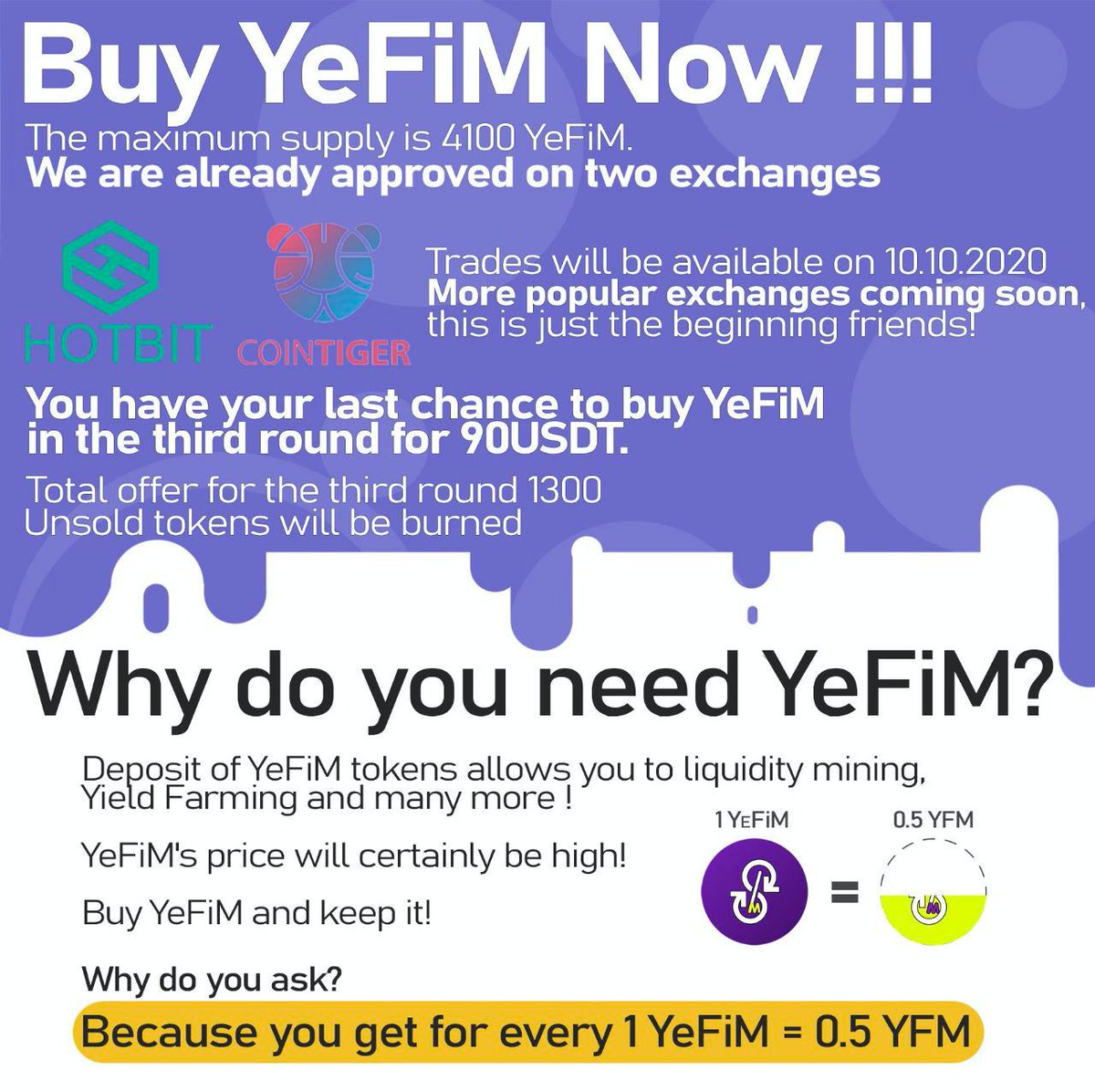 Yfi_Management's tweet photo. Why you should get YeFiM? Incentives!
Buy 1 YeFiM get YFM from our 3rd pre sale. Will be valid once you hold for a certain time.
1 Yefim = 0.5 YFM
Dont miss this oppurtunity!!
#defi
#Crypto
#Yefim
#hotbit
#CoinTiger https://t.co/ZjNgDKe1MH