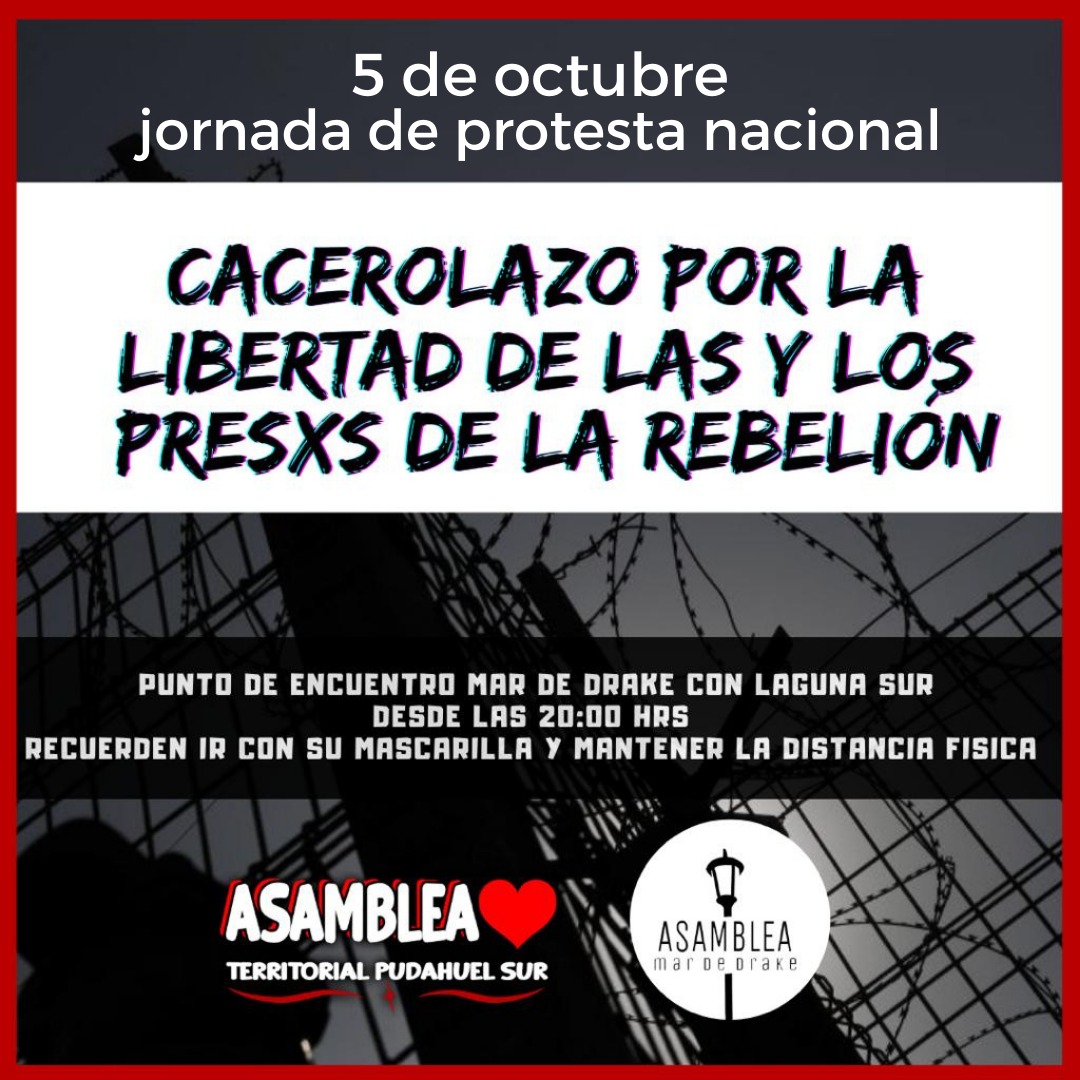 atmardedrake's tweet photo. LIBERTAD A LAS Y LOS PRESOS/AS POLÍTICOS/AS!

Ad portas de la conmemoración de la revuelta popular más importante en la historia reciente del país, no nos olvidamos de quienes han sido reprimidos por el Estado al servicio de los ricos de este país. https://t.co/Dd4unJrkDr