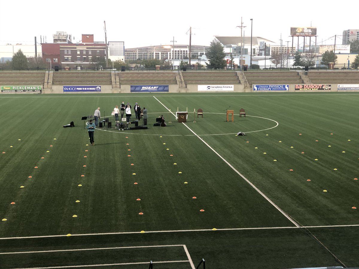Preparations taking place for the weekly Mass held at 8pm for <a href="/Creighton/">Creighton University</a> students at Morrison Stadium.