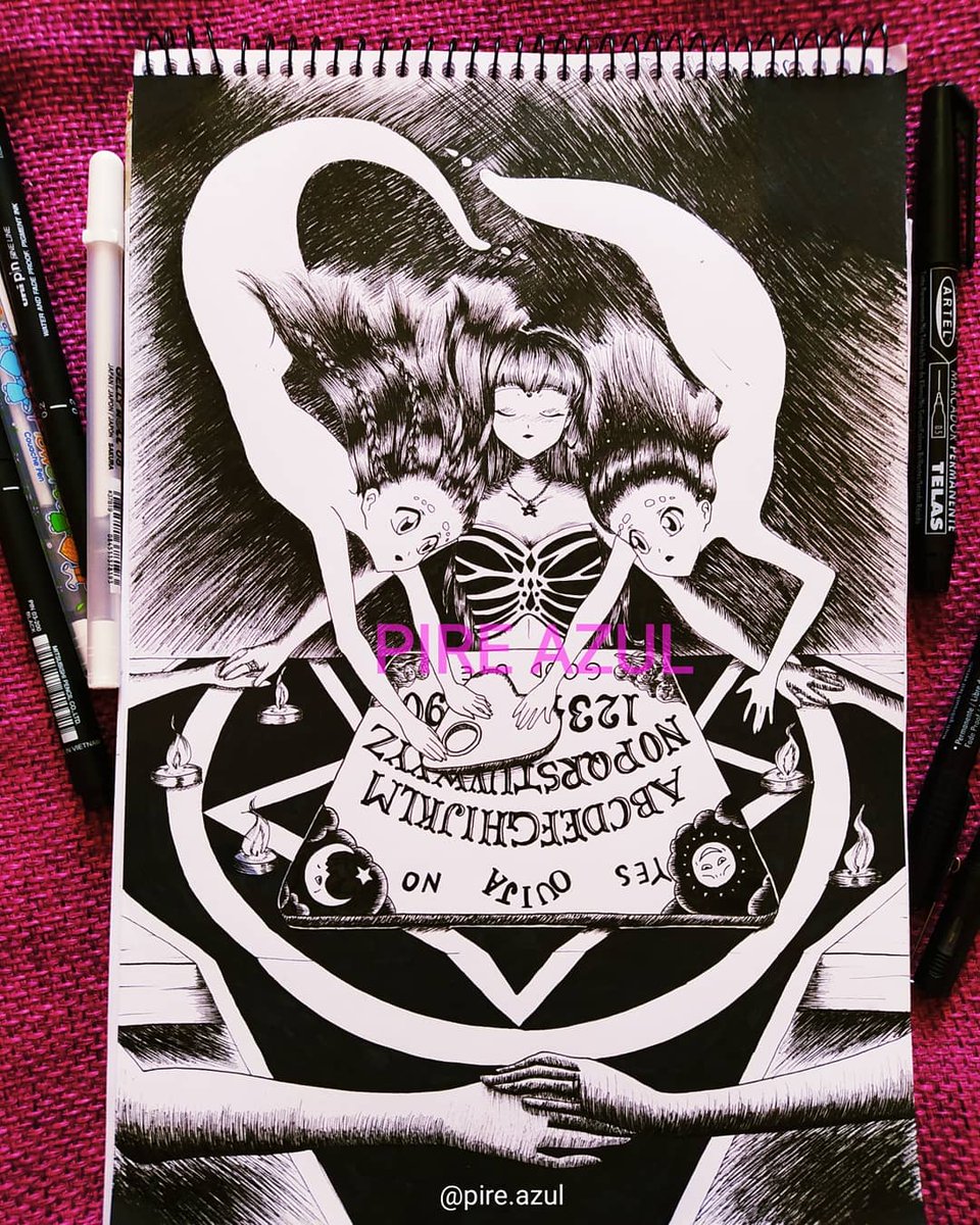 pire_azul's tweet photo. I bring you this inked illustration of the #witchtober challenge. The theme was the Ouija board, and here it is 😅 Little kisses!
#digitalart #digitaldrawing #digitalartwork #digitalillustration #inkdrawing #ouija #Witchtober2020 https://t.co/RtTPeWMIfq