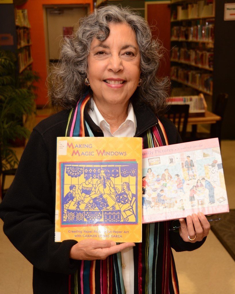 Day 19: 10/4 Carmen Lomas Garza is a renown & talented artist. She has used her platform, including a permanent Smithsonian exhibit, to highlight Mexican-American culture & combat racism. Excited to feature Garza today for  #HispanicHeritageMonth  Tulsa City-County Library