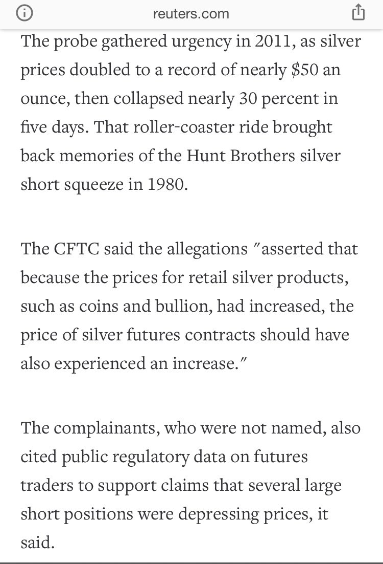 But it gets even better...David Meister, former head of Enforcement at the CFTC, the person responsible for catching and holding these types of activities to account, oversaw and ended the investigation into silver manipulation back in 2013.