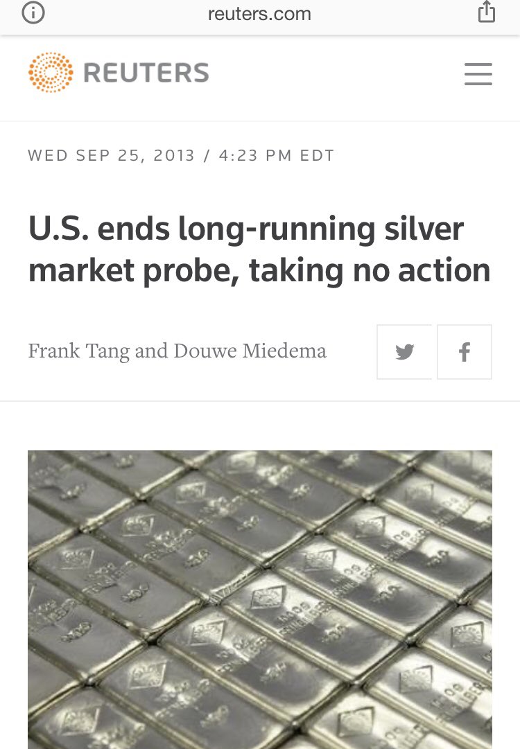 But it gets even better...David Meister, former head of Enforcement at the CFTC, the person responsible for catching and holding these types of activities to account, oversaw and ended the investigation into silver manipulation back in 2013.