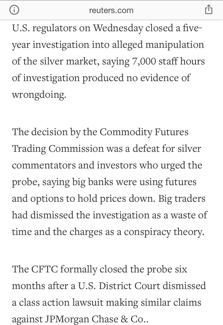 But it gets even better...David Meister, former head of Enforcement at the CFTC, the person responsible for catching and holding these types of activities to account, oversaw and ended the investigation into silver manipulation back in 2013.