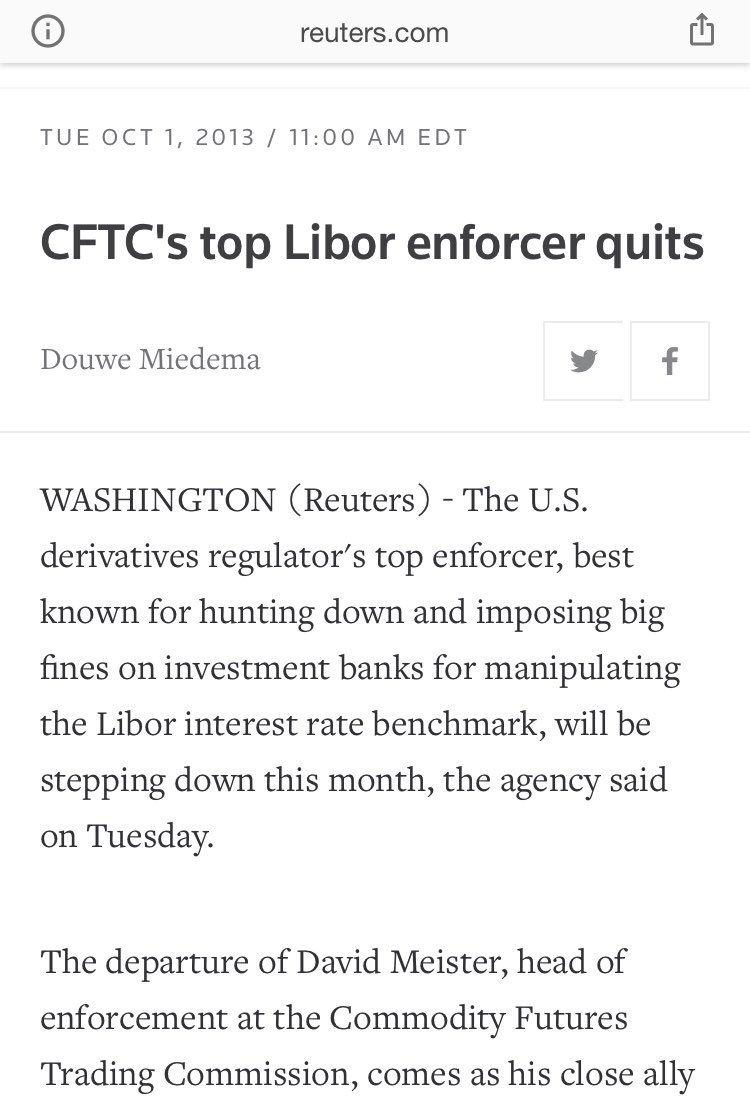 Shortly after ending the probe into silver manipulation at the CFTC, Meister resigned and took a job at his former DC based law firm Skadden.