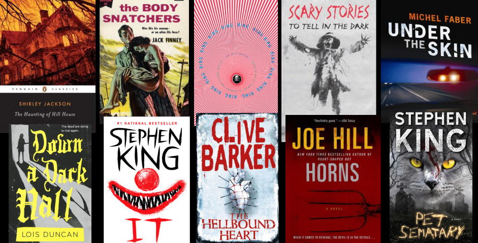 collage of scary books