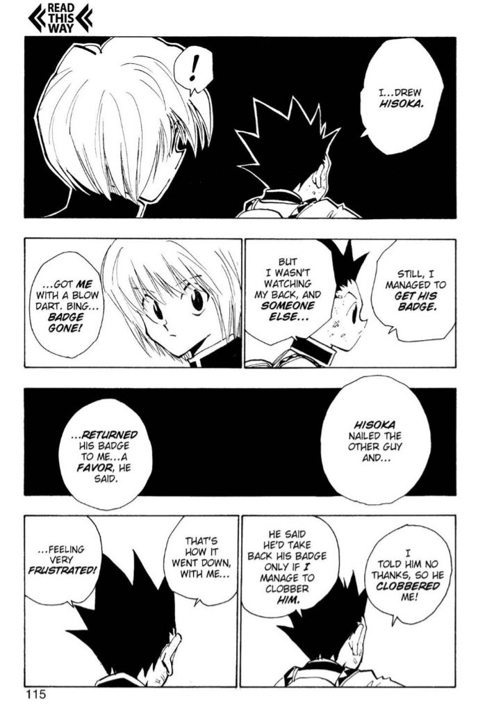 there, and i feel like it& #39;s a blow to those issues. think about it, from day one, gon has thought that ging left because "being a hunter is more important than family" (aka him). in his fight with hisoka, he feels so weak and worthless that he goes to help leorio and kurapika and