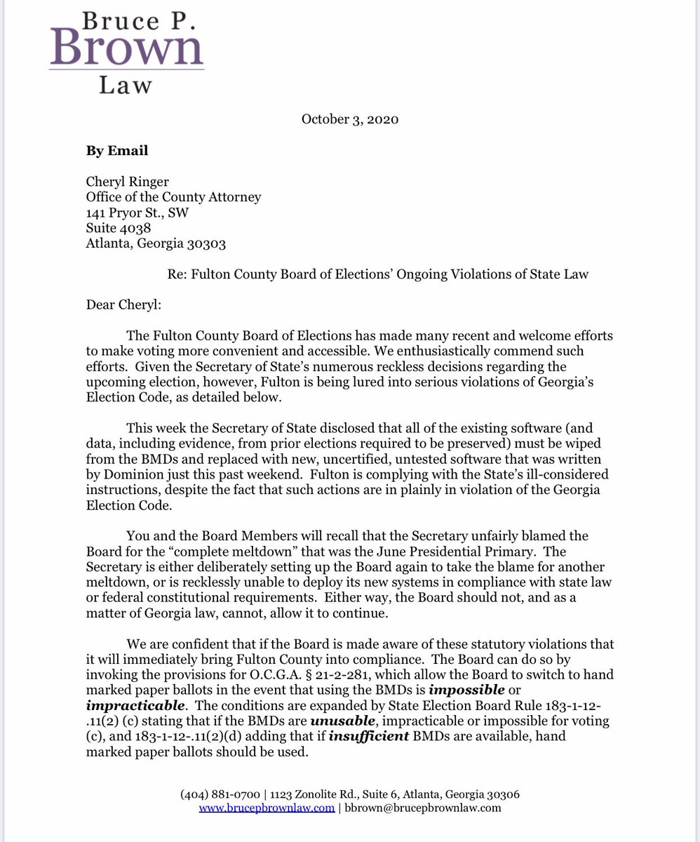 3.Georgians! WRITE to the state and your local election board.Marilyn Marks has given permission for us to use all or part of her email as well as Bruce Brown, Esq.’s letter. ALL GA counties affected.You can Susan McWelthy’s letter, too. I highlighted key points.