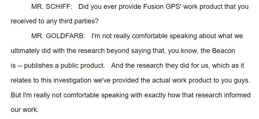 25\\Schiff continues to press Goldfarb by asking him if The Free Beacon shared any information provided by Fusion to a third party.