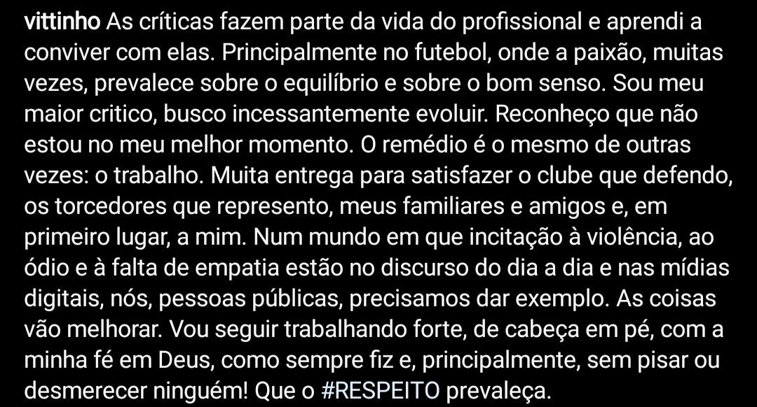 Vitinho no seu instagram 

Força Vitinho 😔