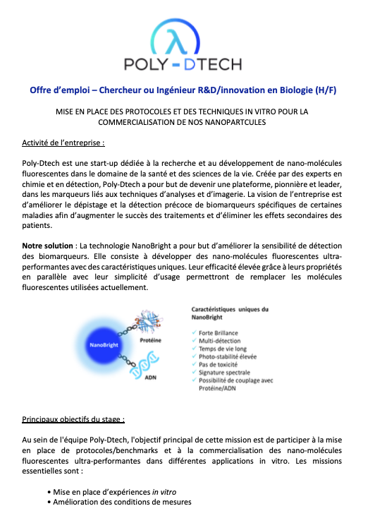 PolyDtech's tweet photo. [OFFRE DE STAGE ARDAN (+ CDI ou CDD)] 📣

Nous proposons au sein de Poly-Dtech : 
Un poste de chercheur ou ingénieur R&amp;D/innovation en Biologie (H/F).

#PolyDtech #Nanoparticles #Detection #Biologie

https://t.co/THuJcVZyoc ou contact@poly-dtech.com https://t.co/324KoJPV2f