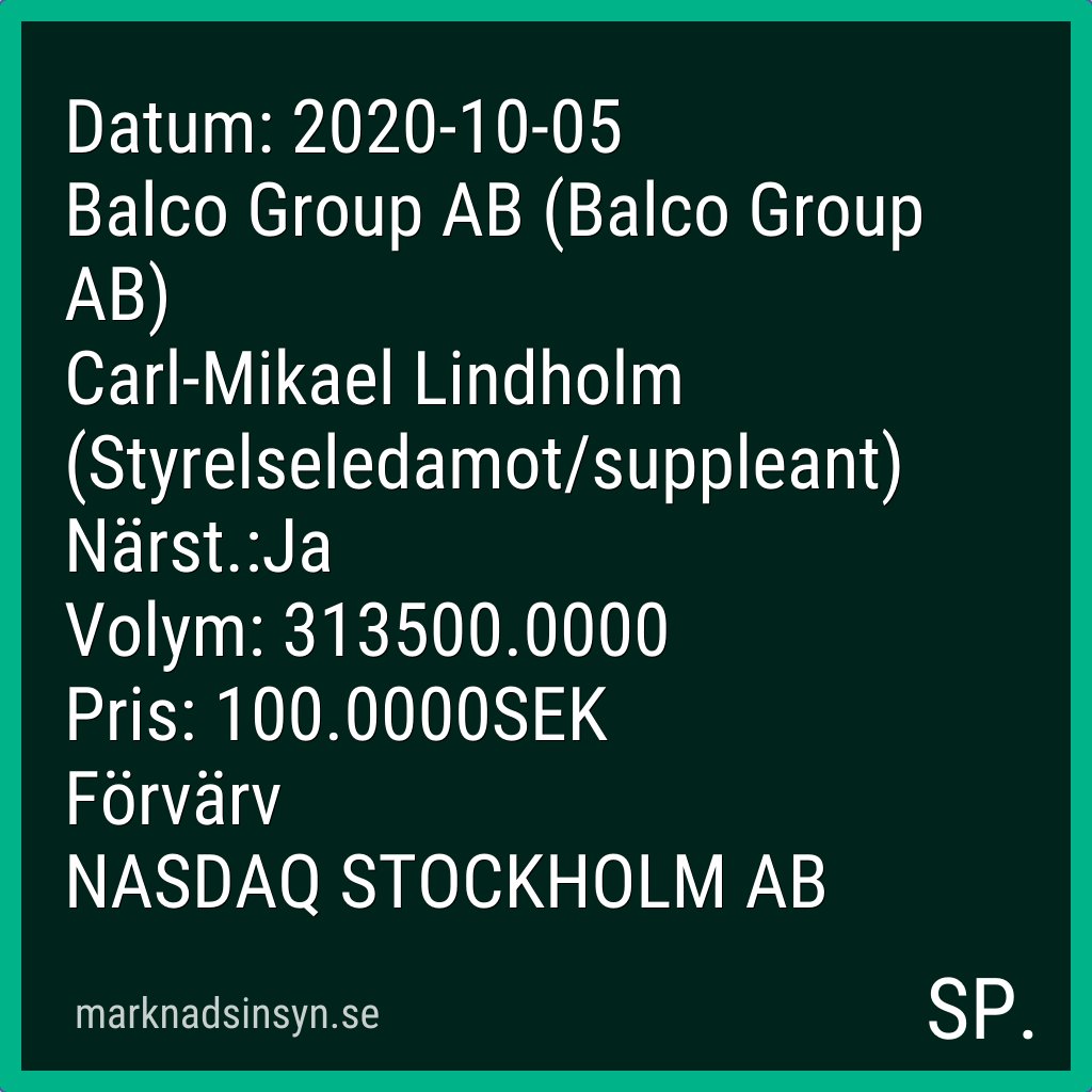 svenroed's tweet image. Få SMS via marknadsinsyn.se. Datakälla: FI Insynshandel. #precomp #