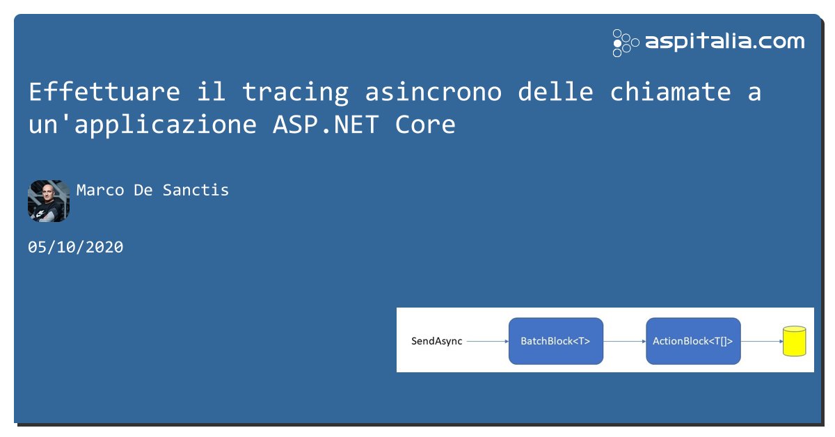 aspitalia's tweet image. Effettuare il tracing asincrono delle chiamate a un'applicazione #aspnetcore aspit.co/b2n di @crad77 #webapi #aspnetcore3 #netcore3 #aspnetmvc
