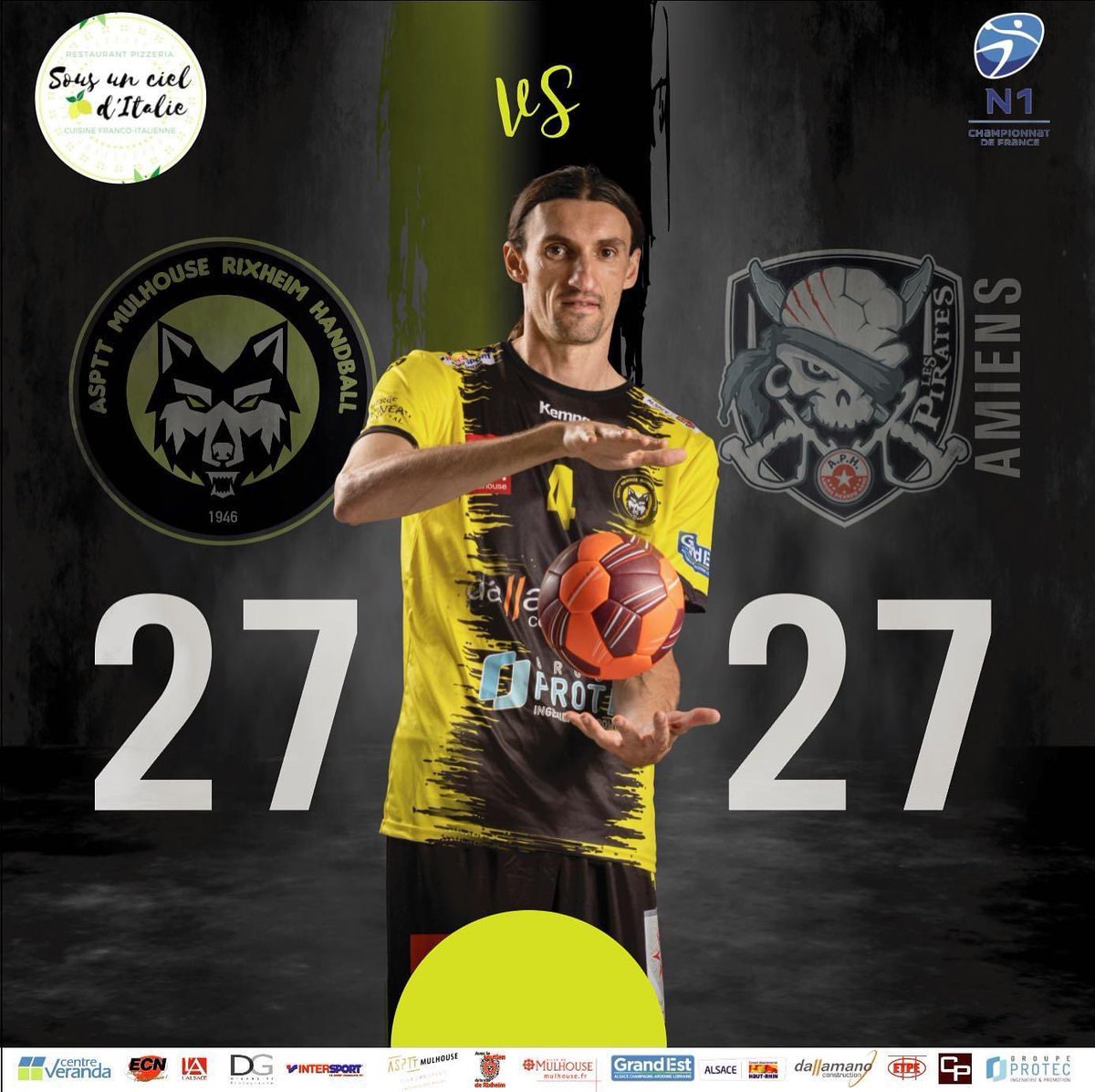 WETTLEPascal's tweet image. Match nul pour le sommet de la nationale 1 élite handball. Les loups de l asptt mulhouse/rixheim tenus en échec par les pirates d Amiens
