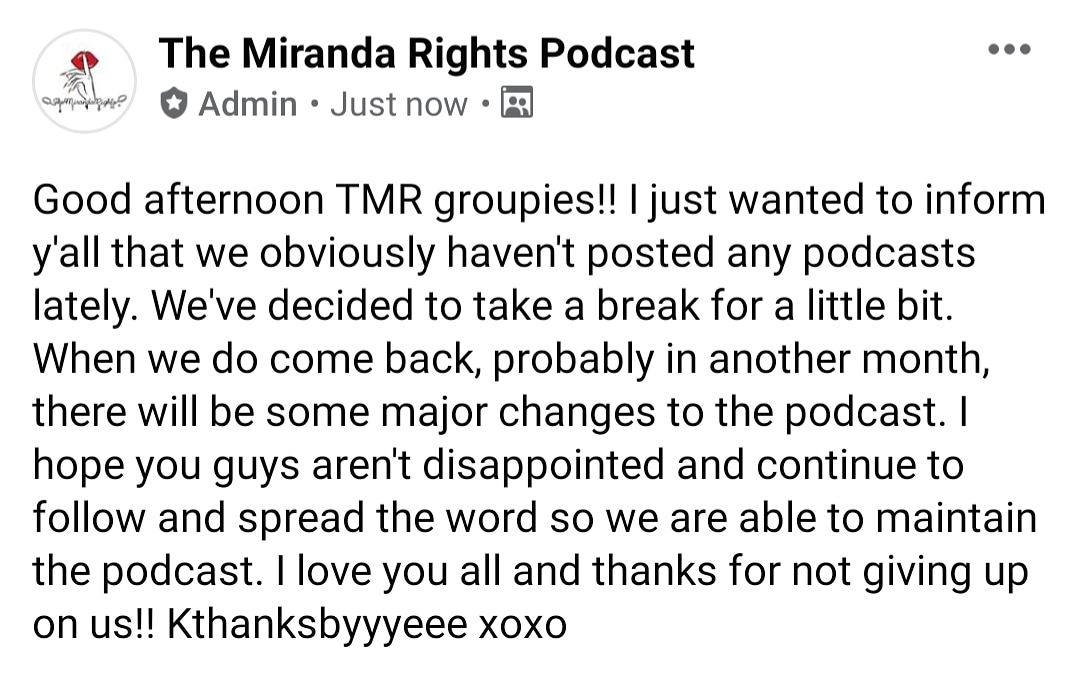 Please be patient. Thanks y'all!! We love you all!! xoxo