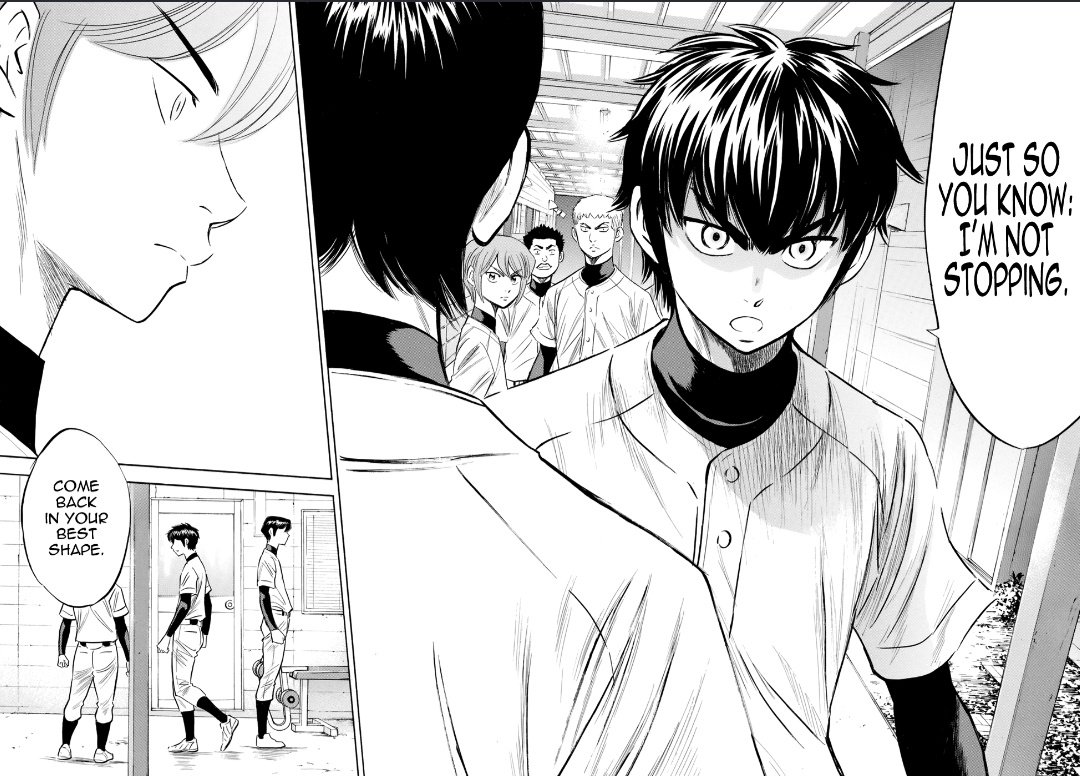 eijun not stopping even tho his rival is injured is probs a good thing for both of them to motivate esxj other but also i wonder if eijun feels kinsa cheated bcs now its not super fair bcs, yk, injury ofc