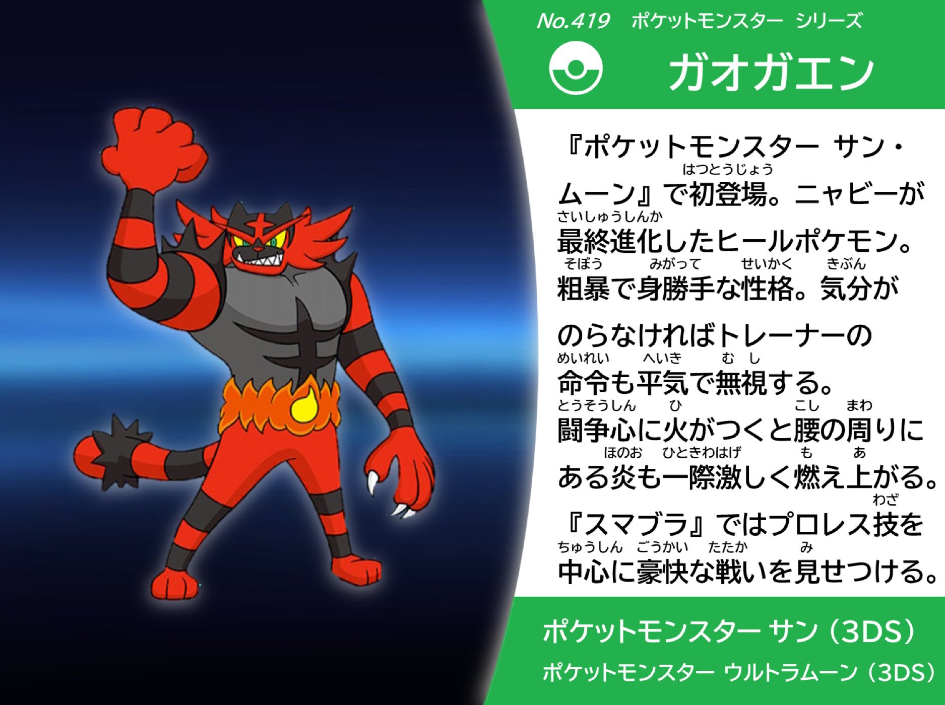Coc967 No 419 ガオガエン スマブラsp スピリッツ名鑑 進化するにつれてヒール顔に T Co Dgno5ro2gs Twitter