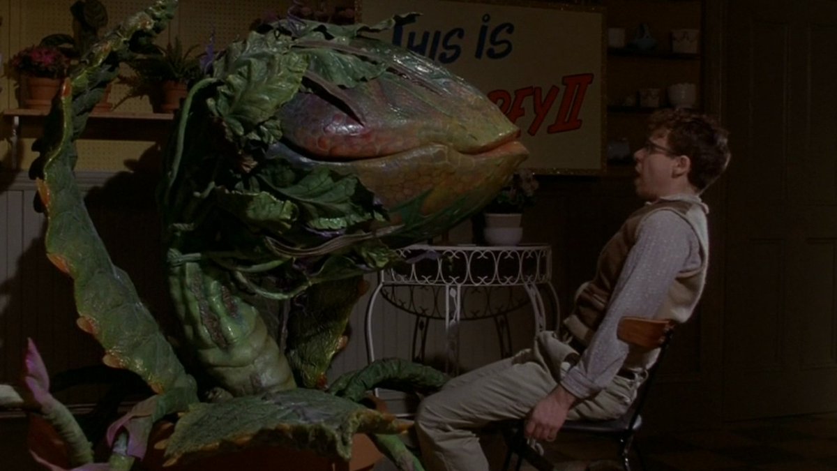 LITTLE SHOP OF HORRORS (1986) dir. Frank Ozcomedy/musical // Seymour, a man working at a flower shop on Skid Row, comes across a plant from outer space. as the plant brings him & the shop acclaim, he learns the good fortune comes with a terrible price: blood.