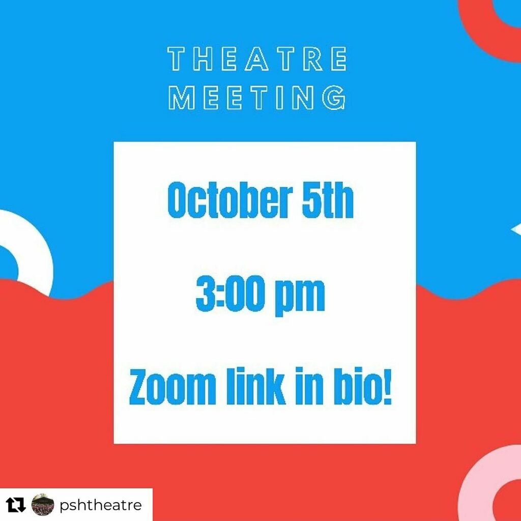PatriotPride76's tweet photo. Repost from @pshtheatre
•
Don’t forget to tune into our October meeting TOMORROW at 3:00! We will be introducing ITS families and discussing the October social, tots eat, and state events 😋

The Zoom link for tomorrow can be found on google classroom… https://t.co/1XG5SNikKV https://t.co/jYXZrXdhcm