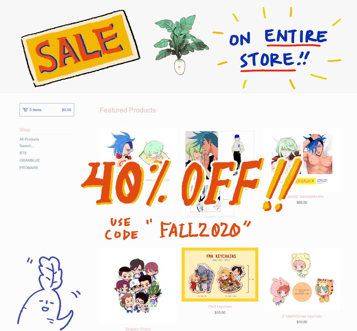 bimseom's tweet photo. 🎊 STORE OPENING 🎊 after one million years... with a sale!!!!! use code "FALL2020" for 40% off your entire purchase!! unfortunately for US ONLY due to current events >_< 

⭐️ https://t.co/URXTM2wFXa https://t.co/YsldG23UlK