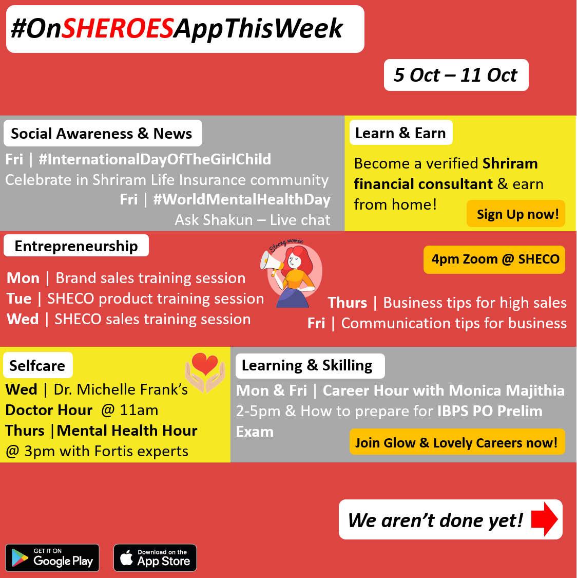 sheroes's tweet photo. #OnSHEROESAppThisWeek #MondayMotivaton
We always have a good mix of careers, counselling, commerce and creative activities brewing on SHEROES.
Download the SHEROES app ladies and have your pick: https://t.co/BBAH5cBEJf https://t.co/owwnxgEfbH