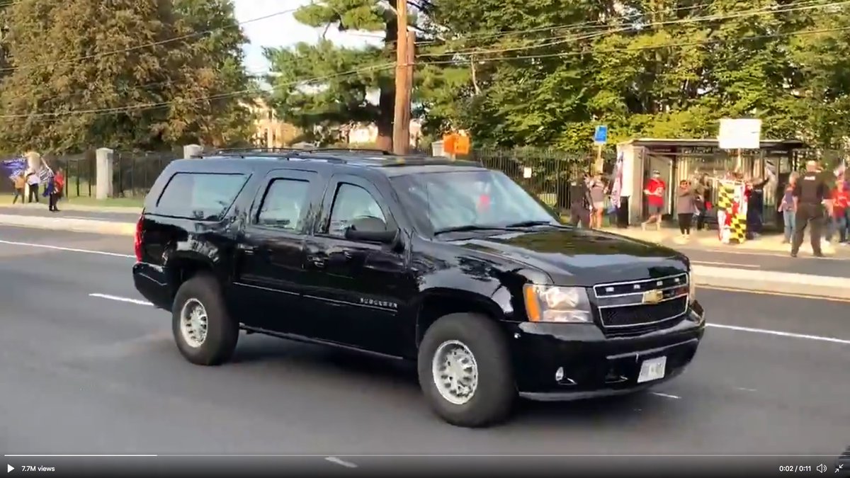 ADDENDUM TWO:Definitive proof that  @realDonaldTrump was not in a presidential SUV:The flag sockets on the front fenders of the presidential model are NOT removable.Compare it to the SUV outside Walter Reed. No flag sockets.It's a US Secret Service vehicle.