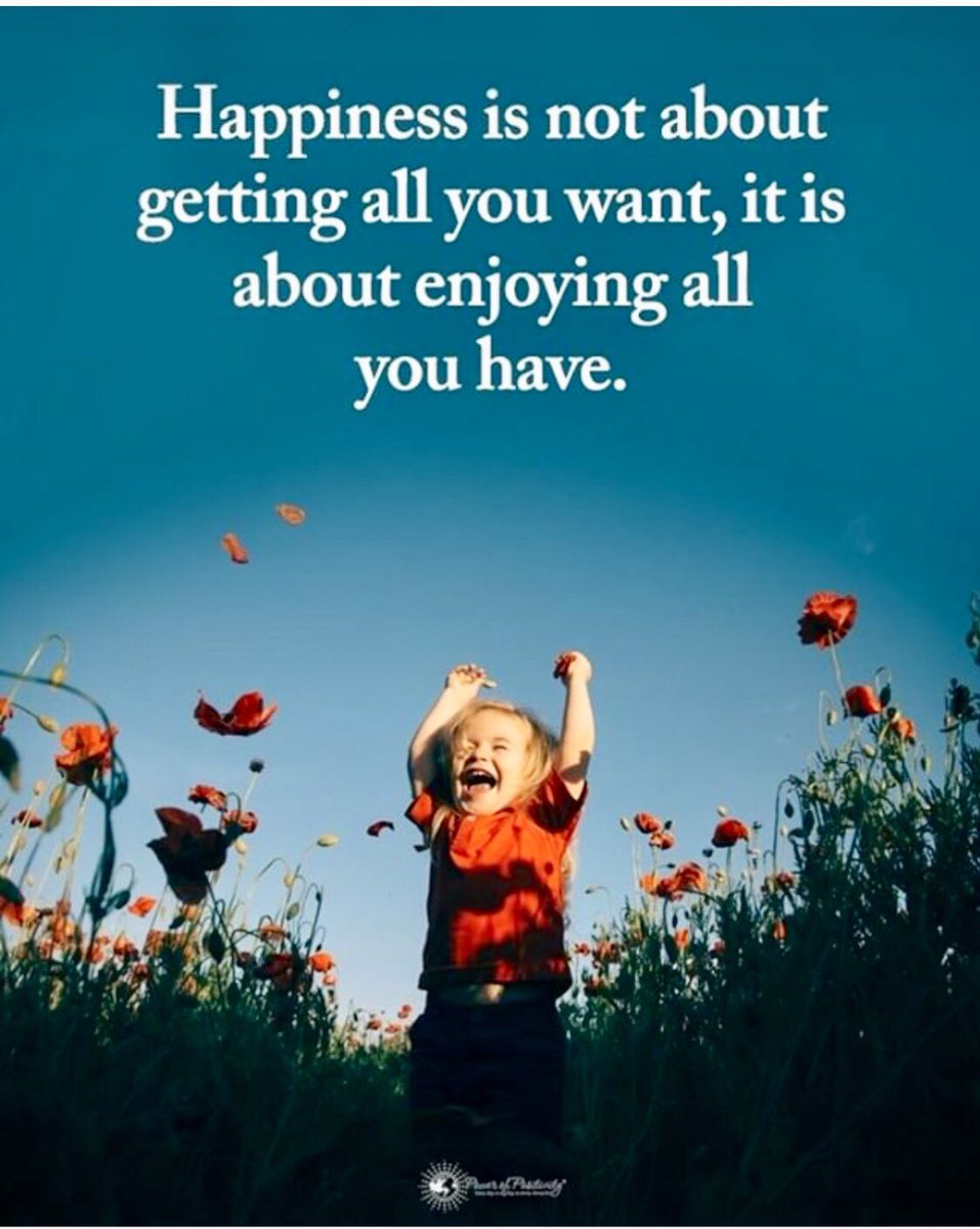 Happiness Is Not About Getting All You Want, It Is About Enjoying All You Have. (via @10MillionMiler & @Powerofpositivity)