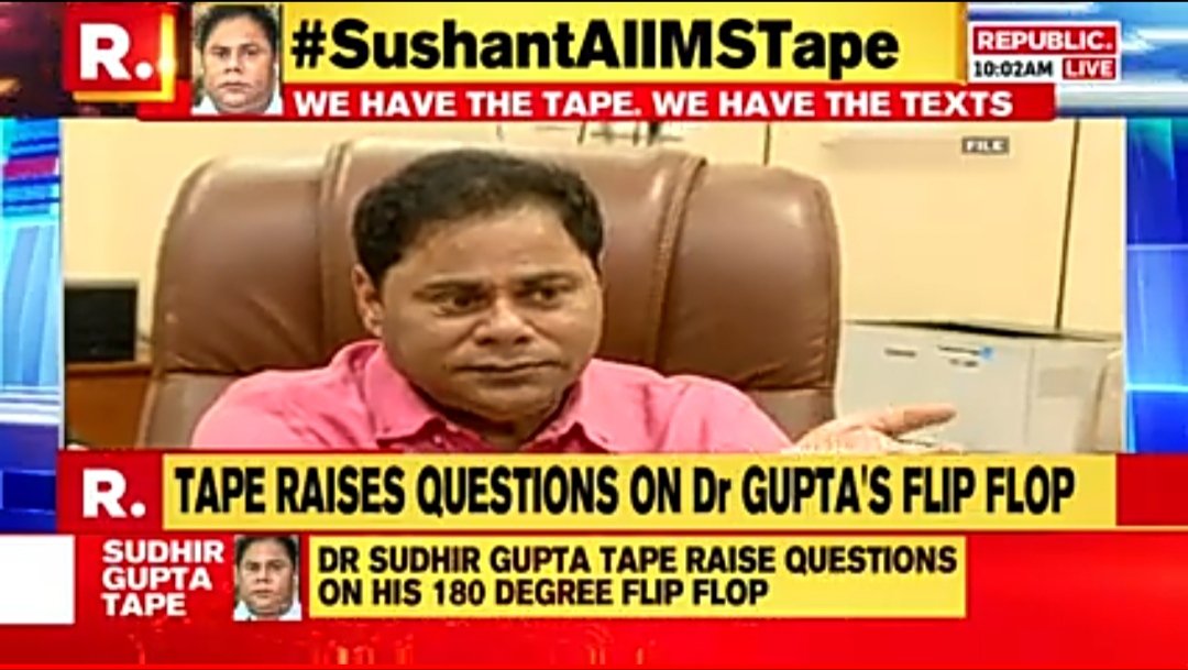 Samurai22352128's tweet image. Kudos to @republic 4 their journalistic intuition n forecast. Total U turn by AIIMS forensic head Dr. Sudhir Gupta on SSR case. Wht an exposé

@PMOIndia @HMOIndia wht do v expect frm others whn apex institutions r SOLD OUT. V demand a new fornsic team 4 SSR case. #SackSudhirGupta