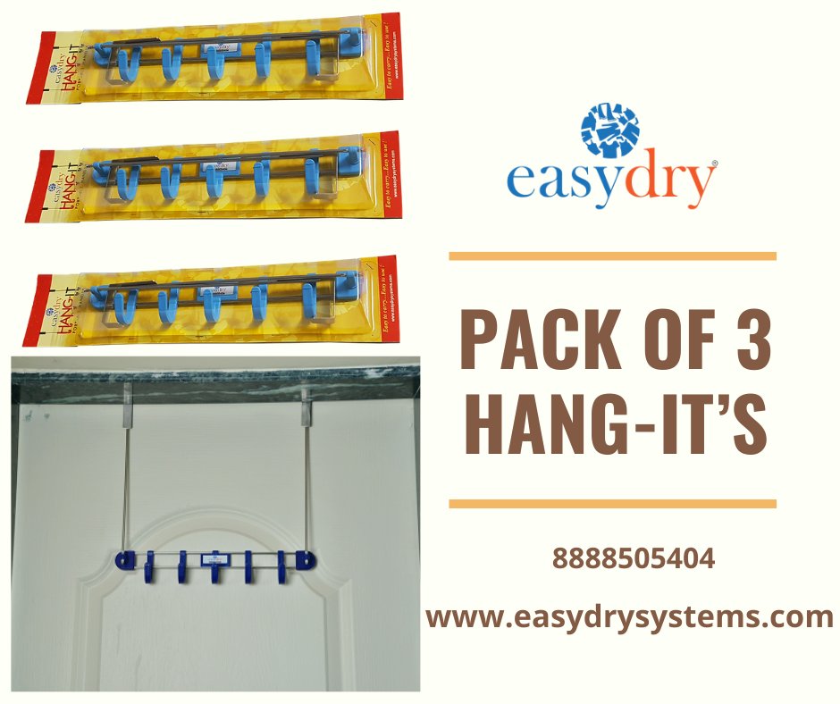 EasyDrySystems's tweet image. Pack of 3 Hang-Its from #EasyDrySystem
Hang-It is lightweight about 150 grams. You can hang it from any door without obstructing the door's use.
Buy from our e-store at easydrysystems.com/product/hang-i…  or call/WhatsApp us now on 8888505404

#UtilityGiftPack #OriginalEasyDry #HangIt