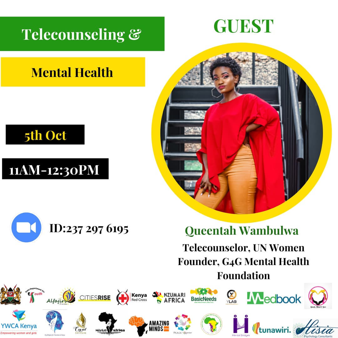 Telecounselling, E-counselling... Are we ready for this as a country? Join us today at 11am-12:30pm
@ChiromoMentalHH @G4G_Africa @HisiaPsychology @KenyaRedCross @NairobiYac @YALIRLCEA @youth4MHKenya @citiesRISE 
 #WalkAMind #VirtualMHWalk2020 

us02web.zoom.us/j/2372976195
