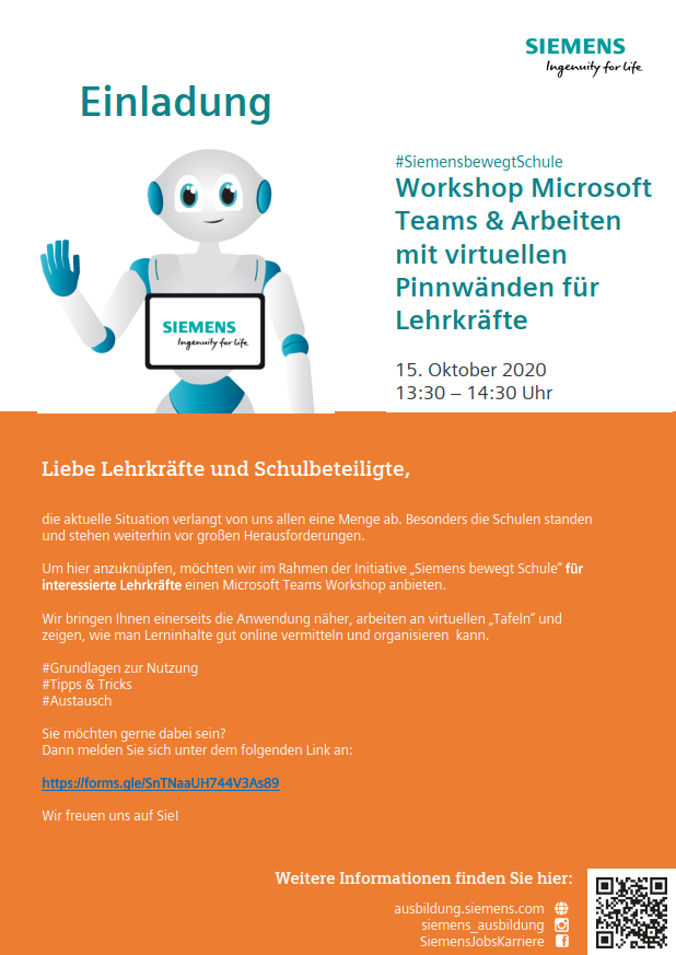 Unterricht mit Microsoft Teams &amp; Arbeiten mit virtuellen Pinnwänden? Wir probieren es mit euch aus. 
Kennenlern-Workshop für Lehrkräfte.
Anmeldung ist hier möglich: 15. Oktober von 13:30-14:30
docs.google.com/forms/d/e/1FAI…
#SiemensbewegtSchule @SelinaSchroetr <a href="/sushisusi/">sushisusi</a> 
<a href="/Bot_TwLehrerZ/">Bot Tw!tterlehrerzimmer</a>
