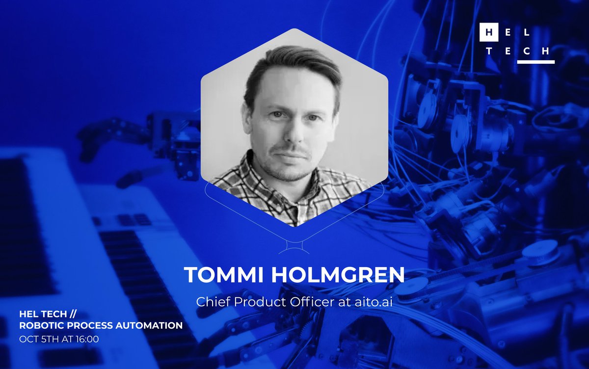 Don’t forget your favorite #mondayafterwork Hel Tech // Robotic Process Automation! Featuring experts from <a href="/AitoDotAI/">aito.ai</a> <a href="/AaltoUniversity/">Aalto University</a> <a href="/AutomationAnywh/">Automation Anywhere</a> 
📅Today at 4pm
👉Streaming link: youtu.be/Grp6IF4mMu0
