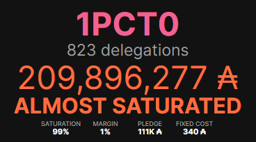 dolcapool's tweet image. 1PCT0 almost saturated. Be careful where you are delegating.
Small pool doesn't mean that it is not working correctly but just waiting for their chance ❤️

#supportsmallpools #cardano #japan #emurgo #iohk #ada