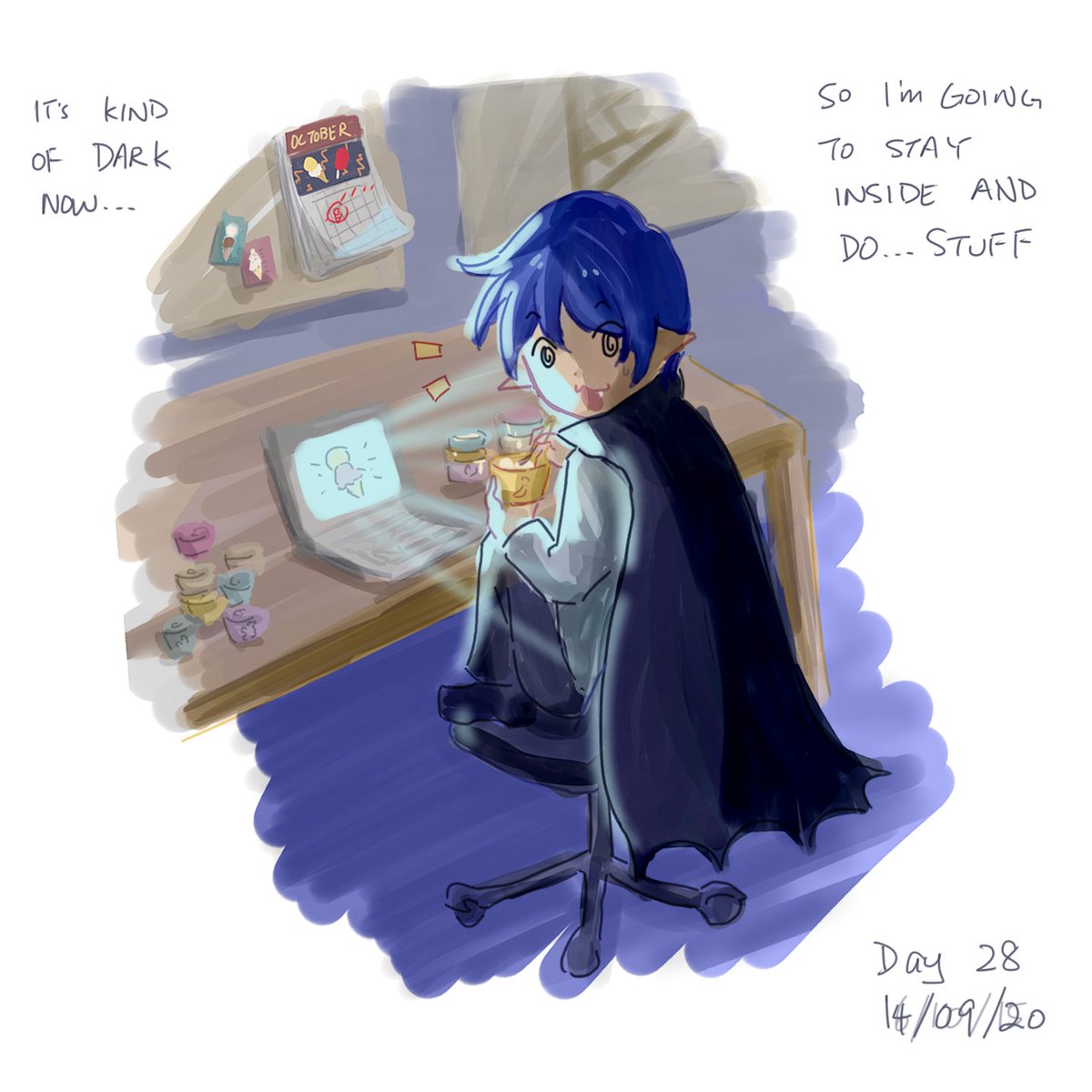 Day 28 #VOCALOID  #KAITO  #halloween  #vampire can you tell I really hate painting backgrounds? i hate painting backgrounds