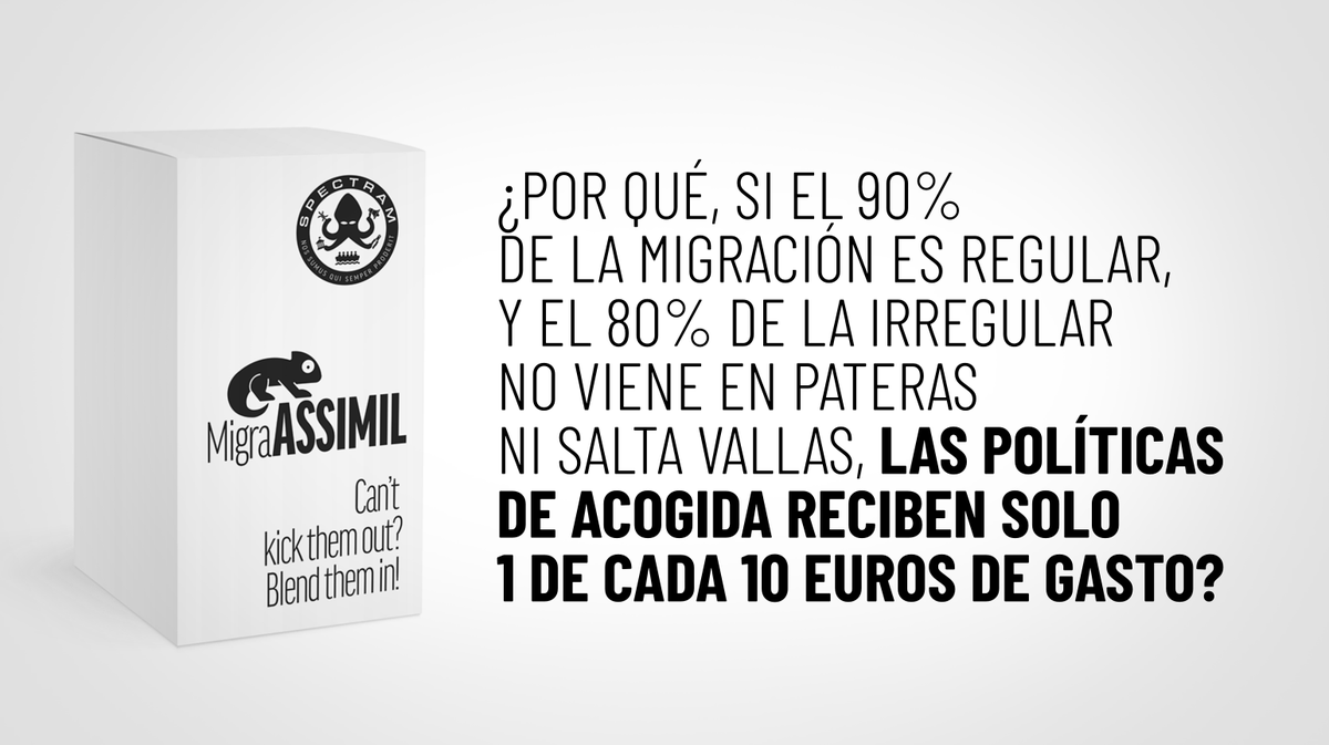 SPECTRAMgroup's tweet photo. Si lo que causa conflictividad social e inseguridad no son realmente las tensiones interculturales sino la precariedad y la exclusión, ¿cómo es qeue solo el 9,7% de los contratos se destina a acogida e integración? Porque MigraASSIMIL no es rentable... para nosotros. Pero ¡chsst! https://t.co/VfjFodCOGC