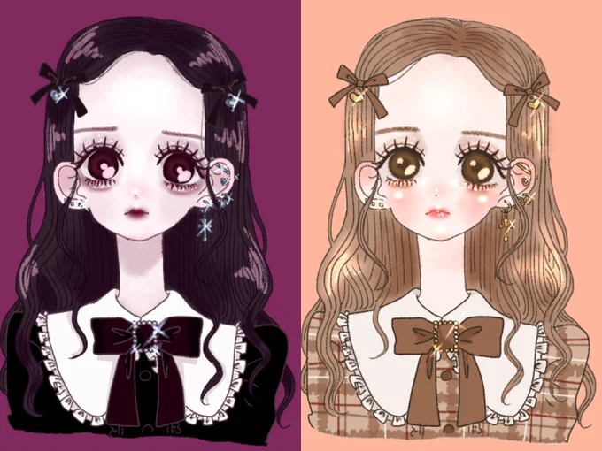 きのうの女の子、色違いでも塗ってみた?どっちがお好みですか〜❔ 