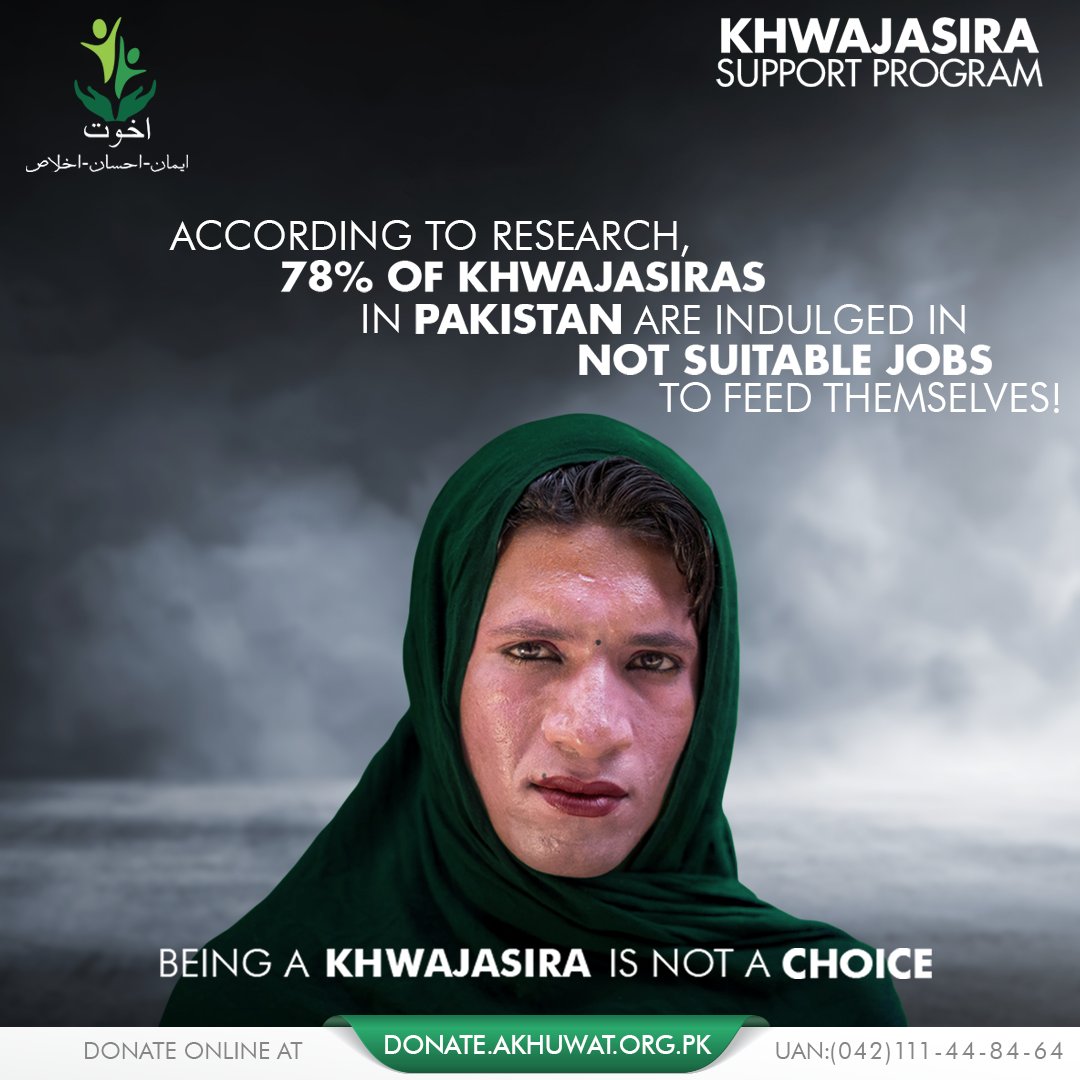 Akhuwat's tweet image. It takes courage and support to grow up and be who you are, truly!

Read more about Akhuwat Khwajasira Support Program @ akhuwat.org.pk/khwajasira-sup…
#Akhuwat #SupportProgram