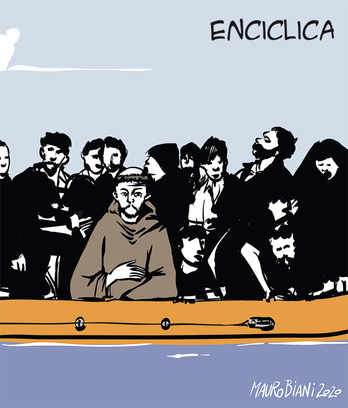 caritas_milano's tweet photo. «#FratelliTutti» scriveva San Francesco d’Assisi per rivolgersi a tutti i fratelli e le sorelle [...]

Tra i suoi consigli voglio evidenziarne uno, nel quale invita a un amore che va al di là delle barriere della geografia e dello spazio.

#PapaFrancesco

Vignetta di @MauroBiani https://t.co/I3Wr0fADMk