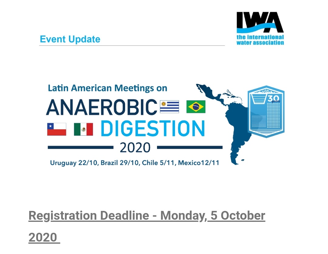 Último día para inscribirse a las Jornadas!!! No te las pierdas!!
El 22 de octubre empezamos desde Uruguay con invitados de lujo: Juliana Calabria, <a href="/SousaDZ/">Diana Sousa</a>, Julián Carrillo y Valeria Maia. 
<a href="/IIBCE/">Instituto Clemente Estable</a> <a href="/UTECuy/">Universidad Tecnológica</a> <a href="/Bioproa/">BIOPROA 🇺🇾</a> <a href="/LIibce/">Microbial Ecology Lab 🇺🇾🦉</a> <a href="/JDaal2020/">Jornadas Latinoamericanas en Digestión Anaerobia</a> <a href="/LBorzacconi/">Liliana Borzacconi</a> <a href="/ClaudiaEtchebe1/">Claudia Etchebehere</a>