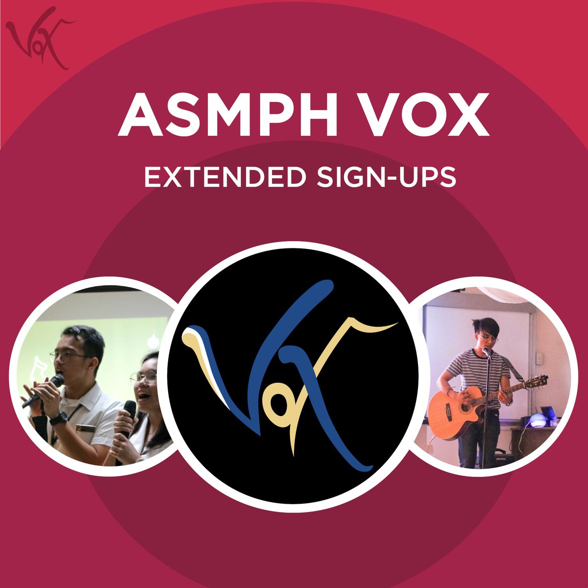 asmphvox's tweet photo. Missed your chance to sign up for VOX last week? 

We got you covered! VOX sign-ups are still open. We’re calling on all the singers, instrumentalists, song writers &amp; aspiring producers out there to join us for another musical year with VOX

Sign up now at https://t.co/i6HohR3aKj https://t.co/BtClyitAfN