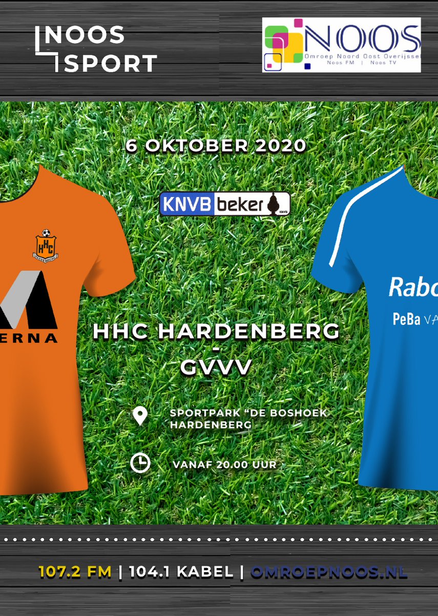 Luister morgenavond vanaf 20.00 uur via 107.2 in de ether, 104.1 op de kabel of omroepnoos.nl! <a href="/HHCHardenberg/">HHC Hardenberg</a> <a href="/GVVV/">G.V.V.V.</a>