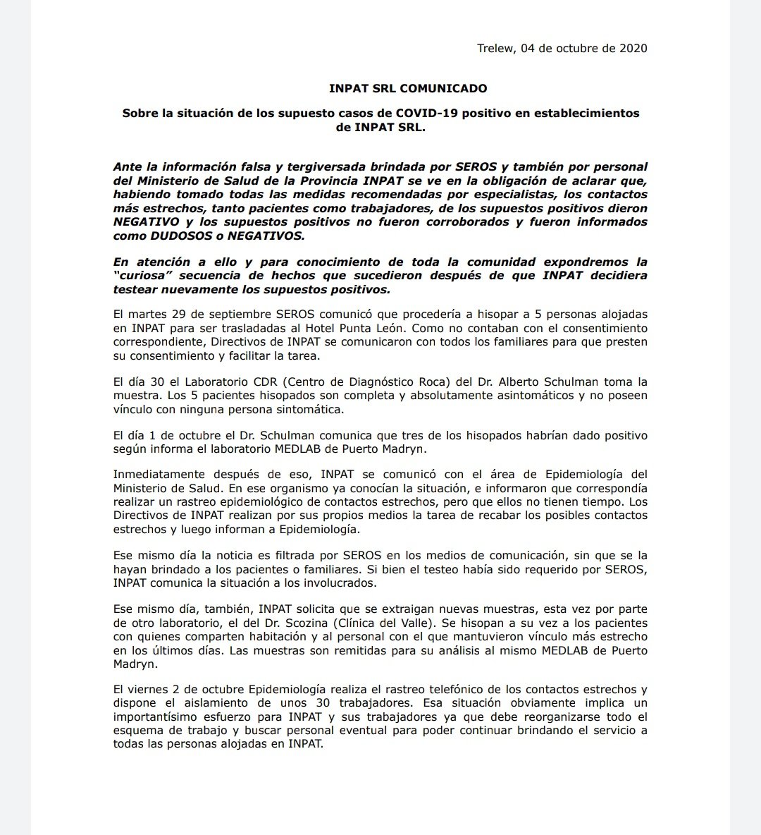 barciaml's tweet photo. #Ahora en @CadenaTiempo Eduardo Ruffa #IMPAT #Covid19 ▶️'Hicimos nuevos hisopados y los que habían dado positivo no pudieron ser confirmados y los compañeros de habitación y los trabajadores fueron todos negativos. Acá hay una intención política' https://t.co/tcvkrWtqor
