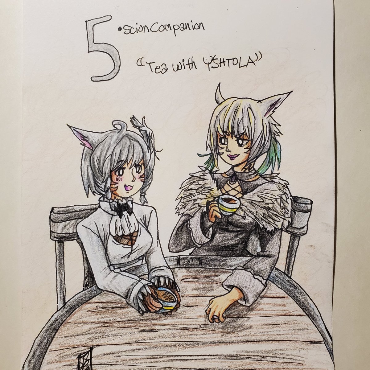 Day 5: Scion Companion
'Tea time is precious time.'

#woltober #woltober2020 #inktober #ffxiv #finalfantasyxiv #miqotegirl #miqote #scionsoftheseventhdawn #NegimataHaloxicon