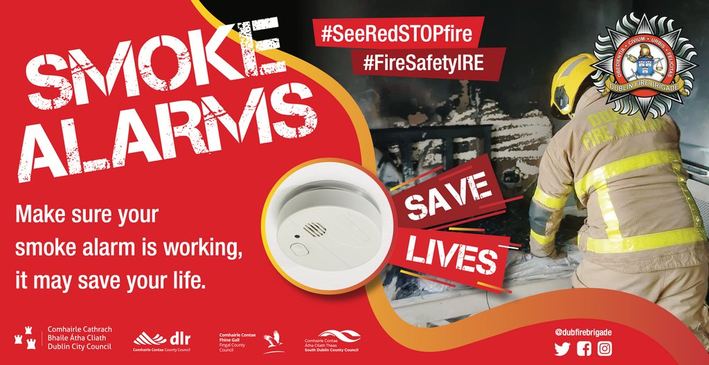 Today is the first day of National Fire Safety Week 2020.

Today our message is the importance of Smoke Alarms.

No home should be without a WORKING smoke alarm. Ideally one per floor including the attic space.

#FireSafetyIRE #20FSW #STOPFire #SeeRedSTOPfire