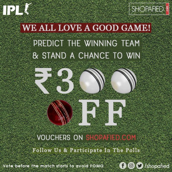 shopafied's tweet photo. #shopafied is here to spread some IPL cheer! 🏏 🎉
Predict the winning team and stand a chance to win vouchers. Use these vouchers to shop for your essentials and favourites on https://t.co/Qfw4dqc09x.
#ipl #IPL2020 #onlineshopping #onlinestore #onlinesupermarket #goa #shoponline https://t.co/m6kGxKGcga