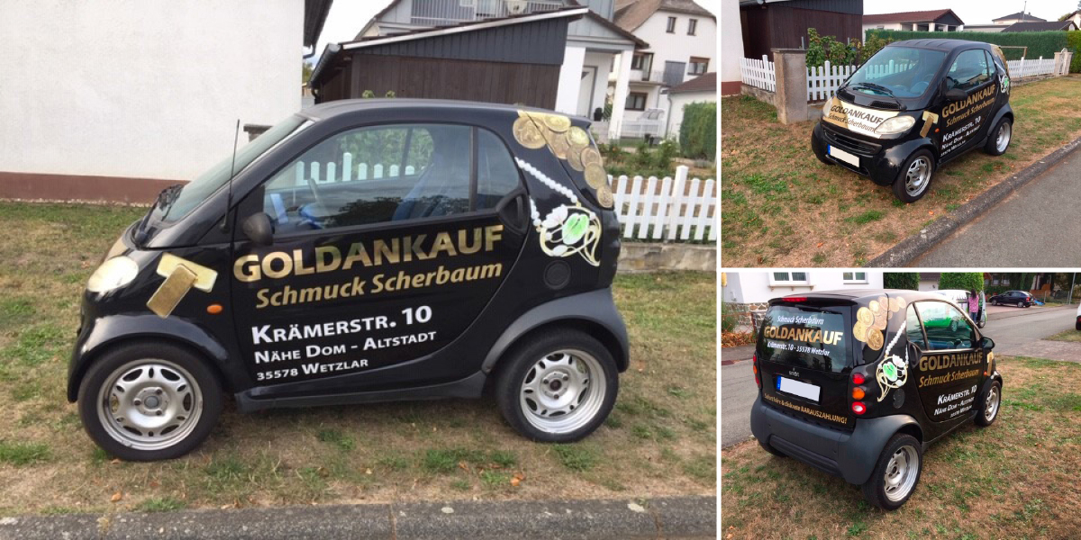 Für unseren Kunden Goldankauf Scherbaum, haben wir eine neue Fahrzeugbeschriftung realisiert. 
#wetzlar #werbeagentur #fahrzeugbeschriftung#konzeption #grafik #design #fahrezeugbeklebung #gießen #rolladen #agentur #folienbeklebung #folienplott #car #werbung