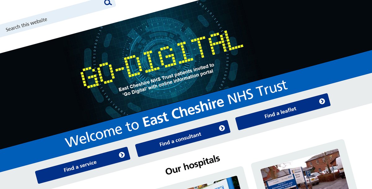 EastCheshireNHS's tweet photo. The trust's new public facing website is now live. The site, which launched last week, has been designed around the patient and visitor experience ensuring that everyone has access to relevant information easily. The website address remains the same: https://t.co/wYl4nmXdxb https://t.co/Yo9oQDgaJI