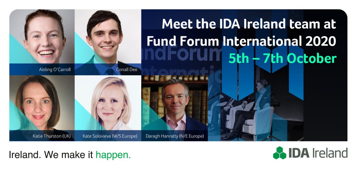 Looking forward to engaging with fund industry leaders at the virtual edition of the FundForum this week. Meet our stellar team at IDA Ireland to discuss #whyireland - @ThurstonKatie, @Daraghhanratty, @Conalldee & @ParisKate2018