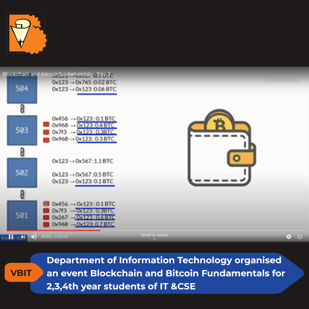 VBITHYD's tweet photo. Department of IT organised Blockchain and Bitcoin Fundamentals for 2,3,4th year students of IT &CSE from 27th to 29th September.
Visit us: https://t.co/3hsU02TxAG
#IT #CSE #BlockchainandBitcoin #SkilltohireCompany
#VignanaBharathiInstituteofTechnology #VBIT https://t.co/YzWHIzNrIR