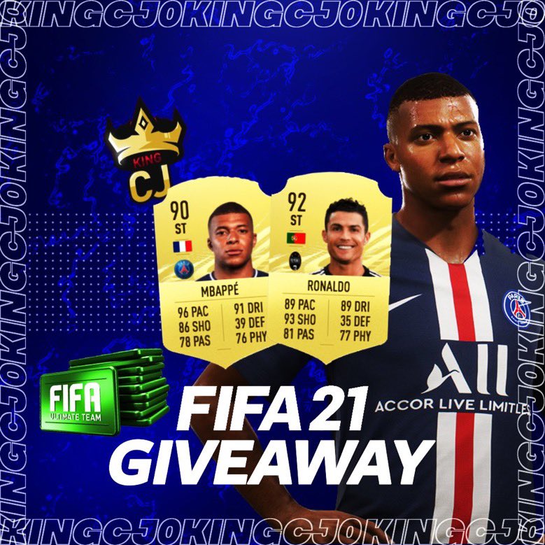 KingCJ0's tweet photo. 🚨 GIVEAWAY 🚨

36 K FIFA Points or the value of those points (300$) up for grabs before the launch of FIFA 21
 
To enter ⬇️⬇️⬇️:

FOLLOW @ImadZayn_ 
FOLLOW @KingCJ0
FOLLOW @Plexo_Gaming 

RETWEET and TAG A FRIEND https://t.co/mmIsALTPSu